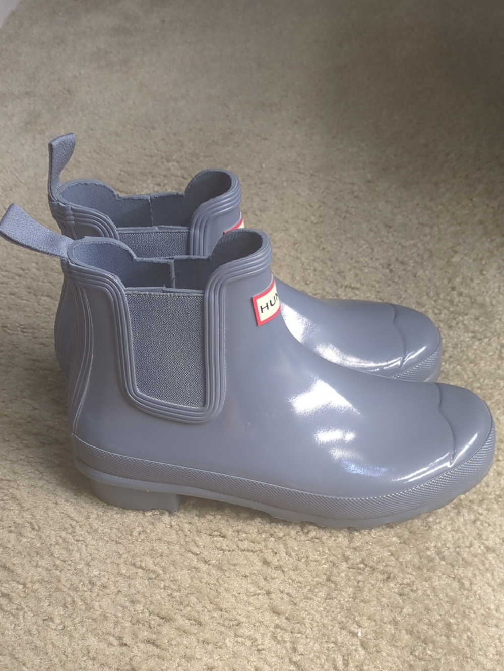 Hunter Gloss Chelsea Rain Booties in Light Blue-Gray Size 8 - Picture 2 of 5